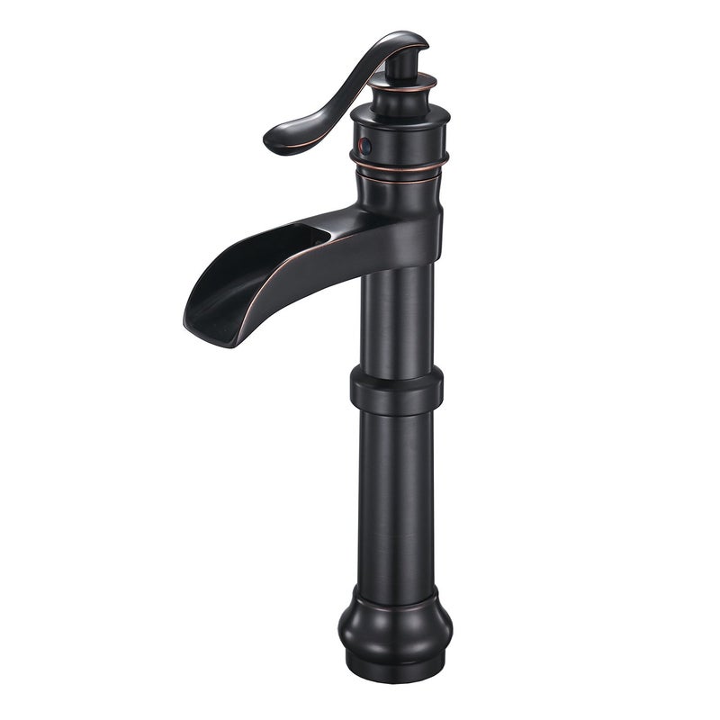 BWE Bathroom Vessel Sink Faucet Oil Rubbed Bronze Tall Waterfall Bathroom Faucet Single Handle One Hole Solid Brass Sink Faucet for Vanity, Lavatory, RV - Image 1